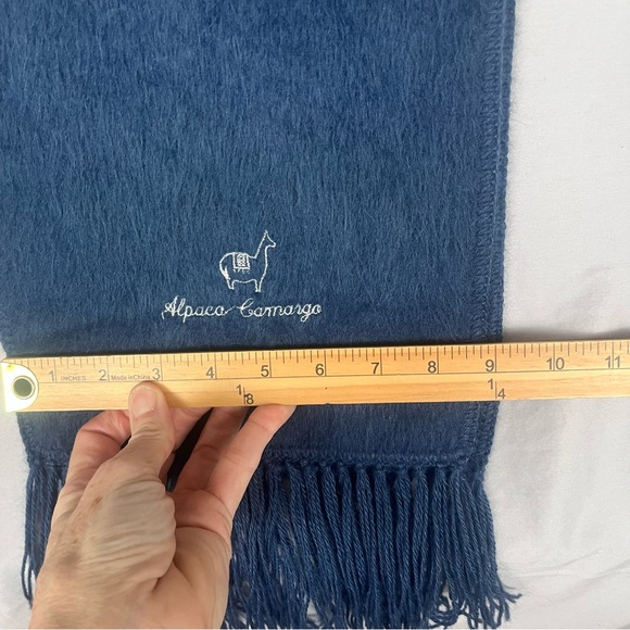 Alpaca Camargo Fuzzy Fringed Blue Scarf 66x9 Preppy Quiet Luxury Peruvian Soft - Picture 7 of 9